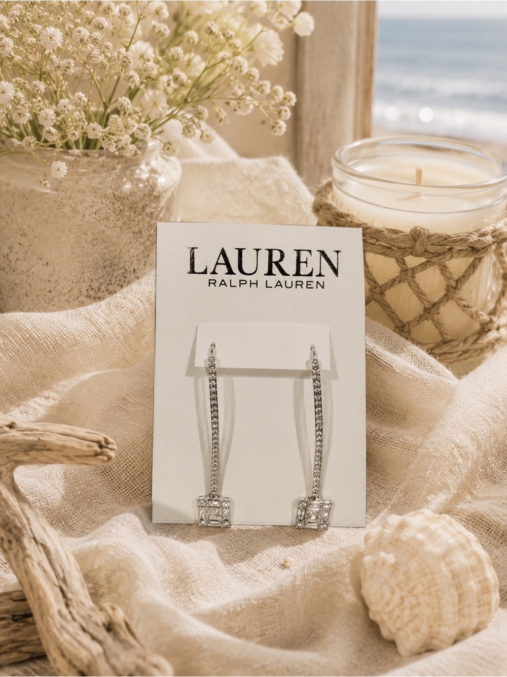 Lauren Ralph Lauren CZ Pavé Drop Dangle Earrings Silver elegant formal gift 🎁